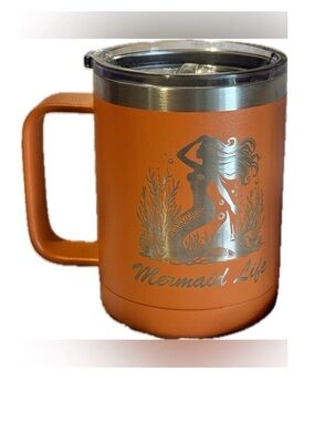 Mermaid Lovers - Orange “ Mermaid Life “ Laser Engraved Travels Mug